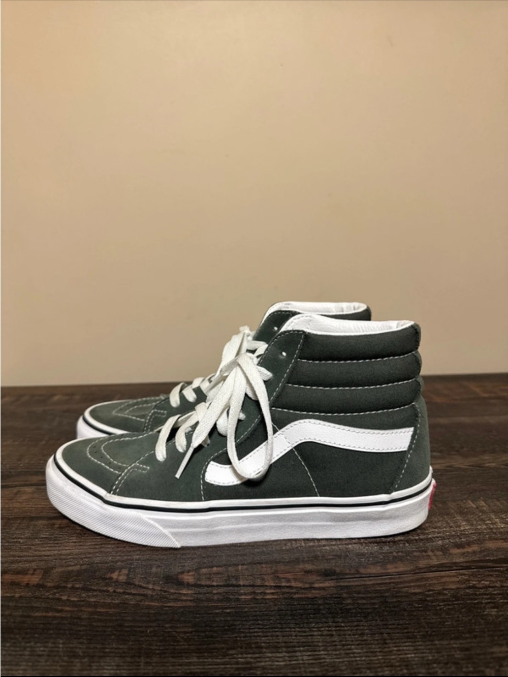 Vans High-Top Sneakers in Olive Green and White